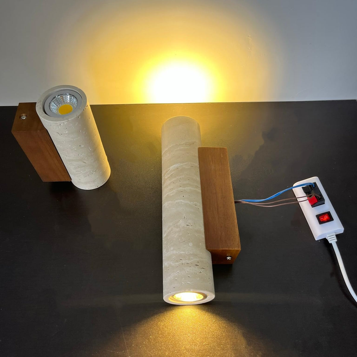 JIANKEXING Travertine Wall Sconce Light Hardwired Natural Stone Wall Lamp with Up Down Lighting for Bedroom Living Room Hallway