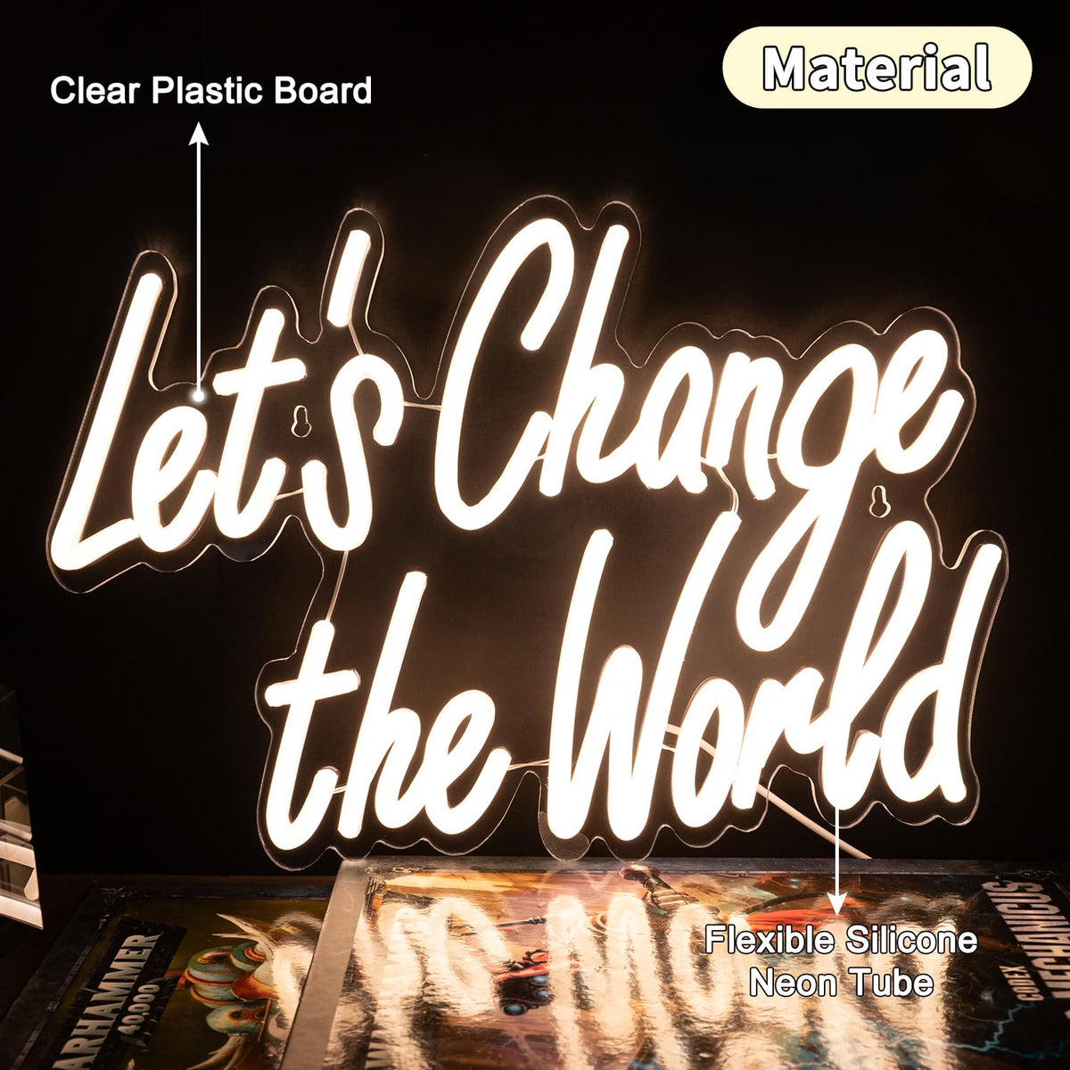 Graduation Neon Sign "Let's Change the World" - Class of 2026 Graduation Party Decorations, Dorm Room Decor, Graduation Gifts Motivational LED Neon Light for Office 14x10 inch
