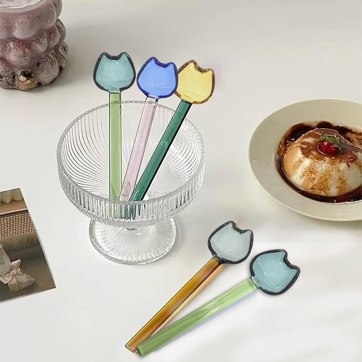 TMXAOK 5 Pieces Coffee Spoons, Glass Coffee Stirring Spoon, Espresso Stirring Spoon, Coffee Teaspoons, 6inch Coffee Stirrers for Tea Cocktail Milkshake Cold Drink Home Bar Party