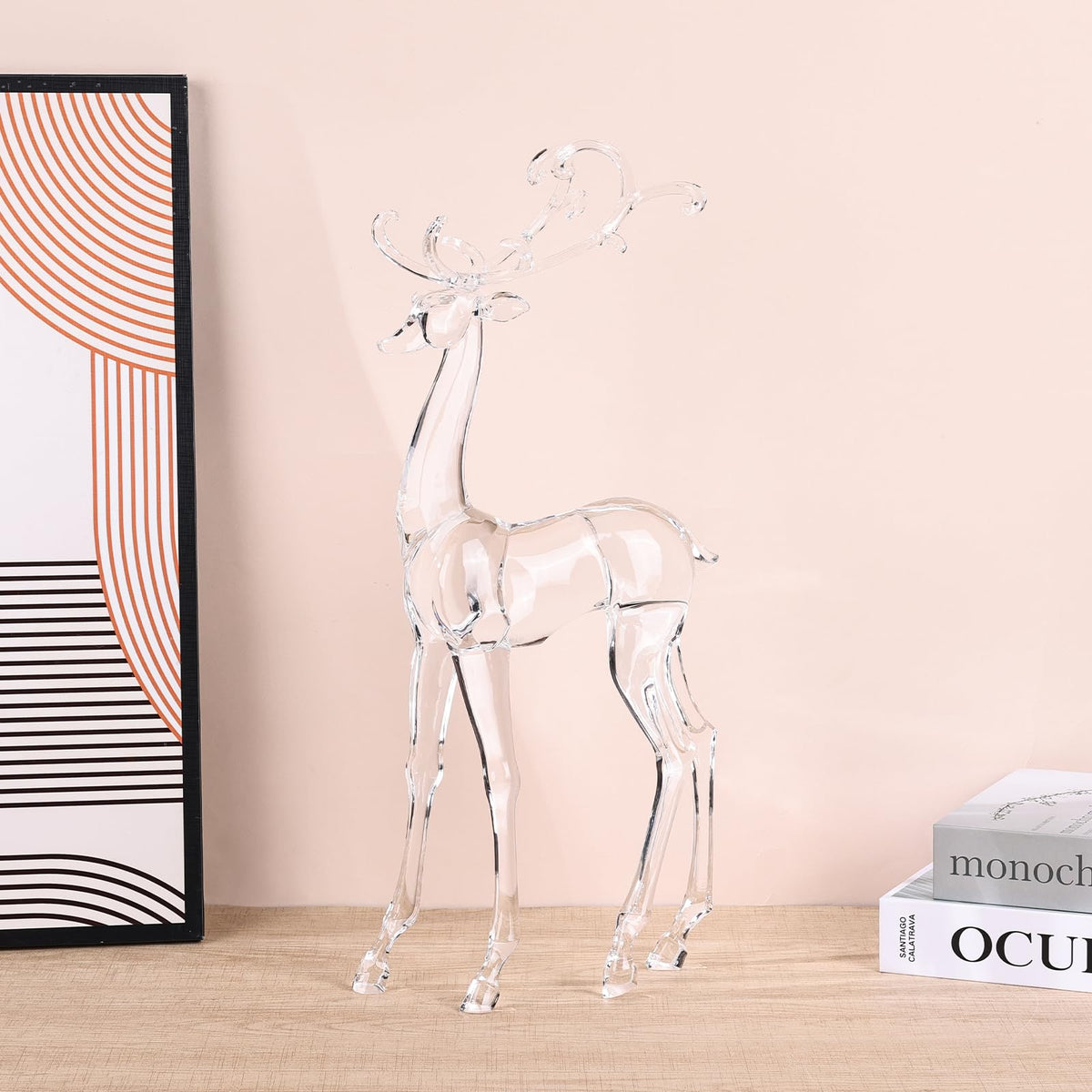 18" Tall Acrylic Christmas Reindeer Figurine - Elegant Clear Large Reindeer Ornaments for Christmas Indoor Decor, Holiday Centerpiece, Living Room, Fireplace, Table Display (Clear Standing Reindeer)