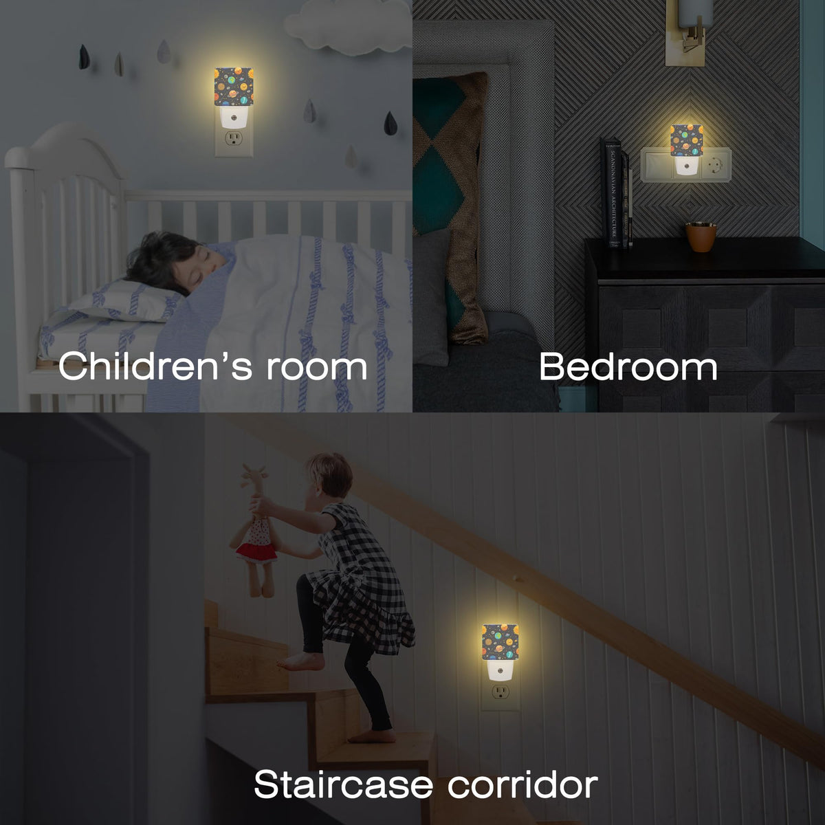 Cartoon Solar System Planets Night Light Plug into Wall,Space Stars Planets Dusk to Dawn Night Light Plug in,0.5w Energy Saving Sleep Friendly NightLight for Kids Boys Girls Home Decor