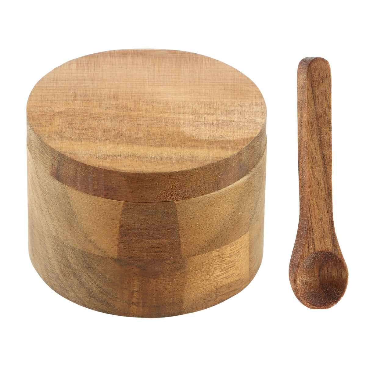 Velarionna Salt Cellar with Spoon – Wooden Acacia Bowl, Magnetic Lid for Pepper & Spices