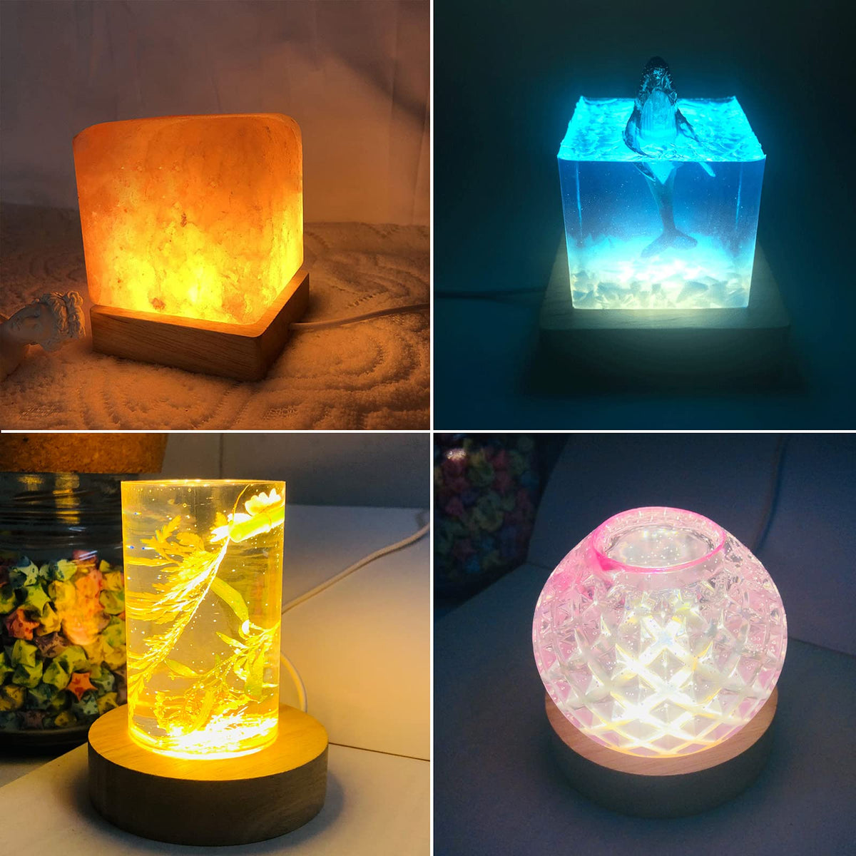 Voaesdk 2PCS LED Lights Display Bases for Resin Mold,3.14 Inch Square & Round Wooden Lighted Base Stand for 3D Laser Crystal Glass Resin Art