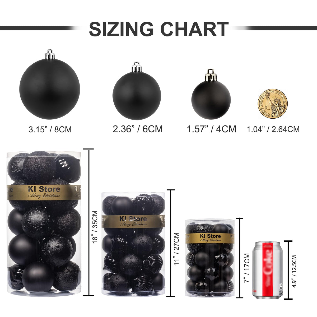 KI Store Black Christmas Balls 20pcs 3.15-Inch Christmas Tree Decoration Ornaments for Xmas Tree Halloween Wreath Garland Decor Ornaments Hooks Included