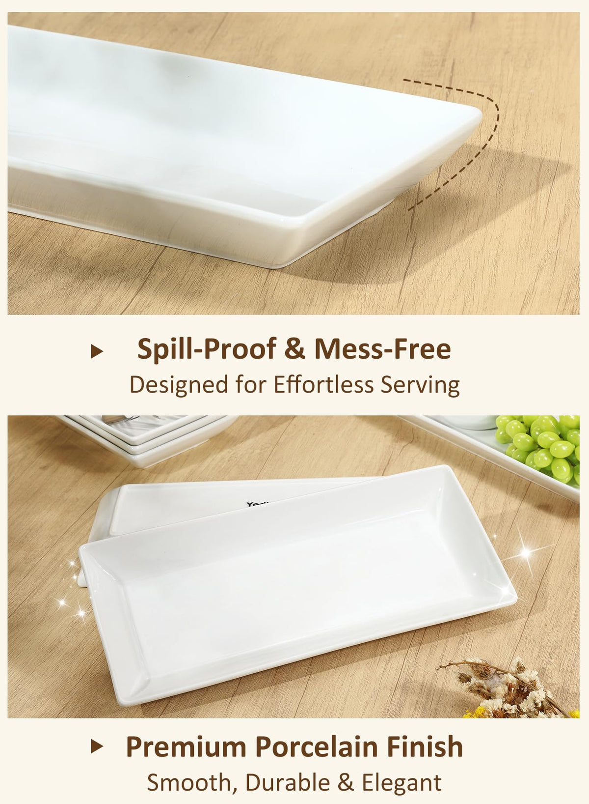 Yedio 14” White Porcelain Serving Platters, Elegant Large Rectangular Plates Trays for Dinner Parties, Appetizers, Sushi, Desserts & More, Microwave & Dishwasher Safe, Set of 4