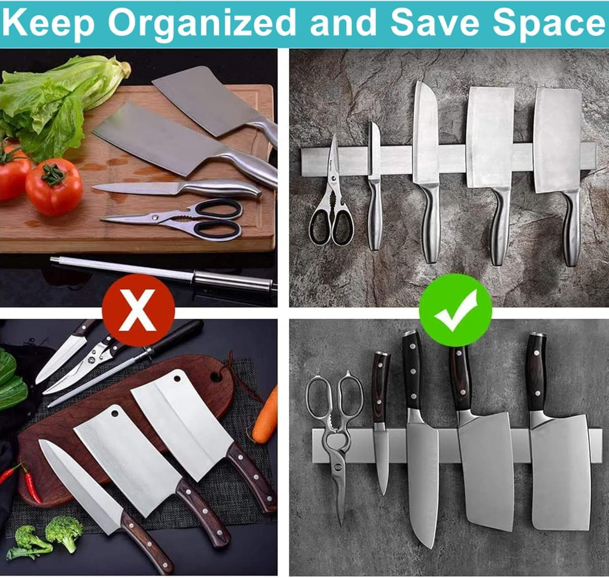 Knife Magnetic Strip, Magnetic Knife Holder for Wall Mount Fridge Refrigerator Knives Magnet Bar Tool Rack RV Kitchen Utensil Holder Metal Kitchen Tool Holder Knives Block RV Accessories 12 Inch