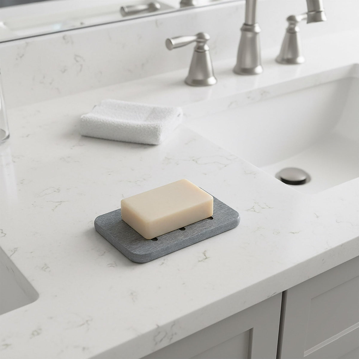 Linkidea 2 Pack Diatomite Soap Dish, Fast Drying Soap Saver, Eco-Friendly Bathroom Accessory, Compact Self-Dry Soap Container (Grey)