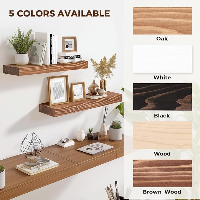 17x8x1.6 inch Floating Shelves Set of 2 – Solid Wood Rustic Brown Wall Mounted