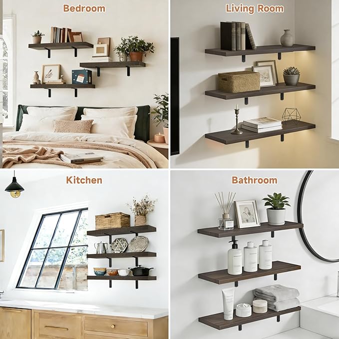 Easy Install Floating Shelves, 15.7 Inch Wall Mounted Wood Shelf, Hanging Shelf