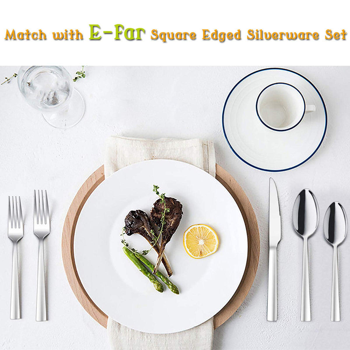 E-far Teaspoon Set of 12, 6.7 Inch Stainless Steel Spoons for Kitchen or Restaurant, Non-toxic & Mirror Polished, Squared Edge & Dishwasher Safe