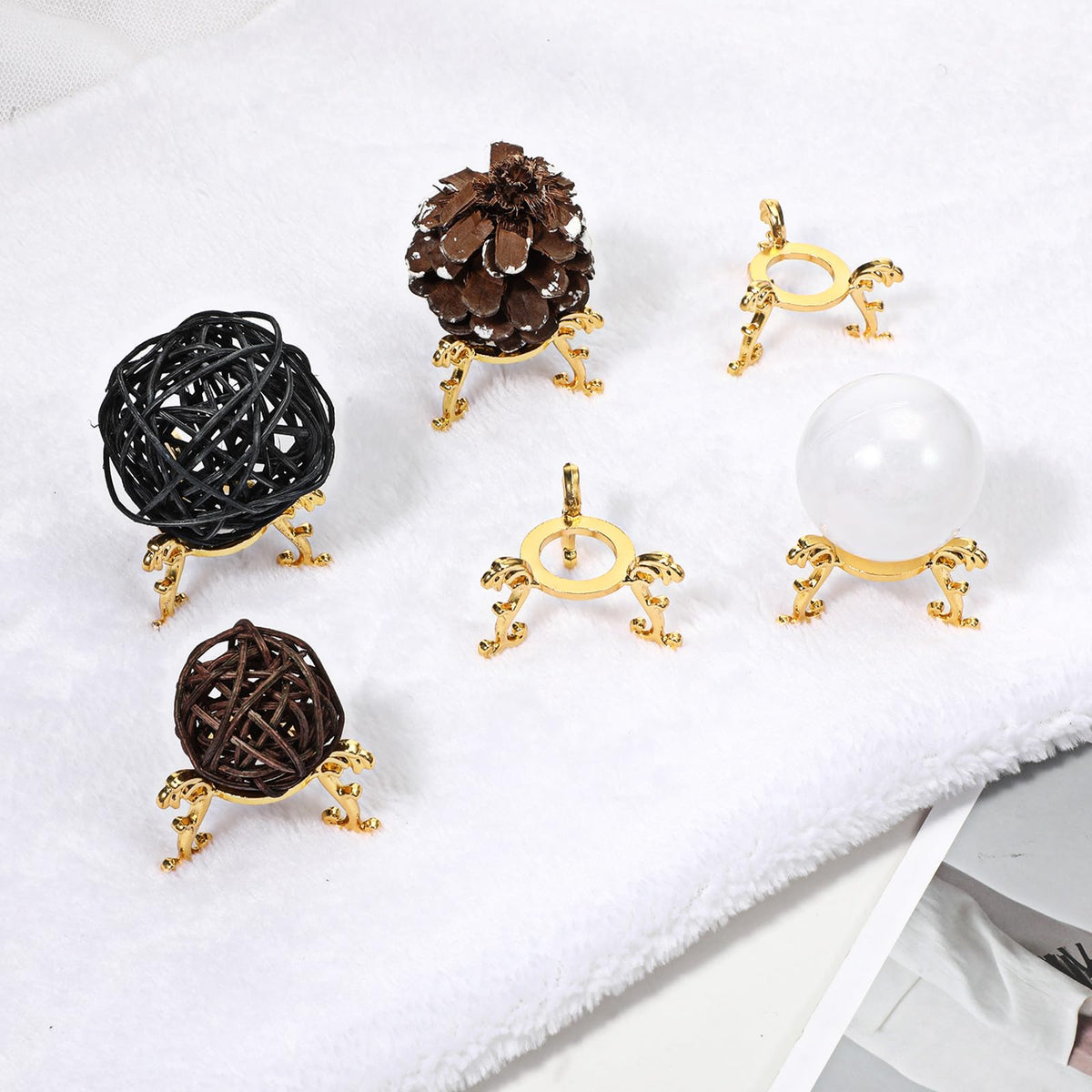 MySHUCE 24 Pcs Gold Crystal Ball Stand - Gold Sphere Display Holder for 40mm-80mm Crystal Balls, Natural Rocks, Stone, Glass & Natural Stone Display Stand, Decorative Rock Organizer