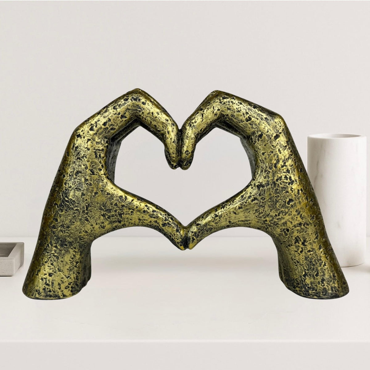 Top Brass Large Rustic Heart Hands Sculpture, 9 3/4” Resin Love Statue – Romantic Decor Accent for Shelf or Mantel – Perfect for Wedding, Valentine's Day or Anniversary (Weathered Bronze)