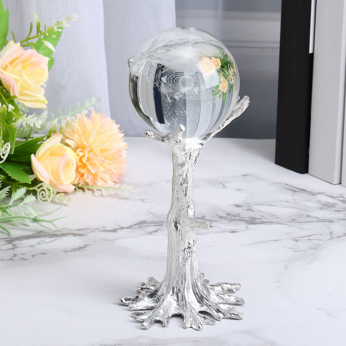 PATIKIL Crystal Ball Stand, Sphere Display Stand Photography Props for 80 to 100mm Crystal Balls Ornament Rack Holder Metal Base Tree Shape, Silver