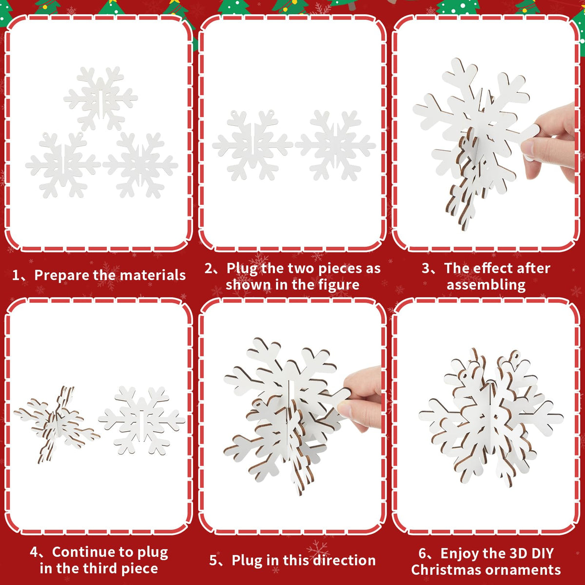 Chunful 36 Pcs Winter Wooden Snowflake Table Decorations 3D Hanging Snowflake Tabletop and Centerpiece with 12 Pcs Ropes for Christmas Home Wonderland Decoration Holiday Party Supplies