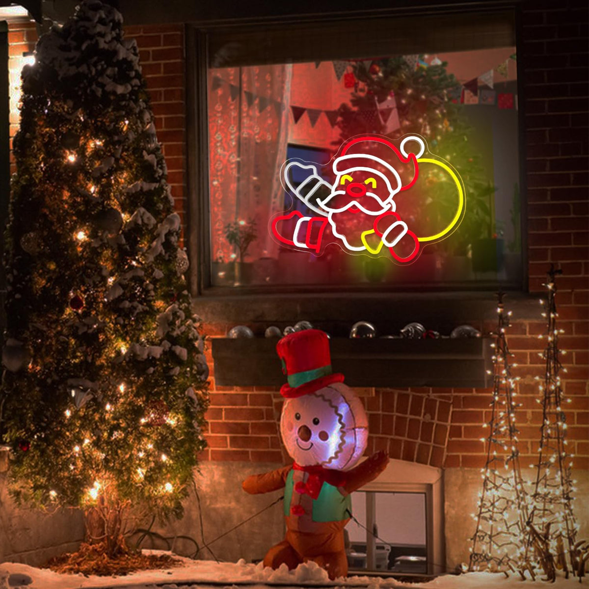 Santa Claus Neon Sign Christmas Neon Sign for Wall Decor Waving Santa Neon Lights Led Christmas Window Decorations Light Up Sign for Bedroom Living Room Party