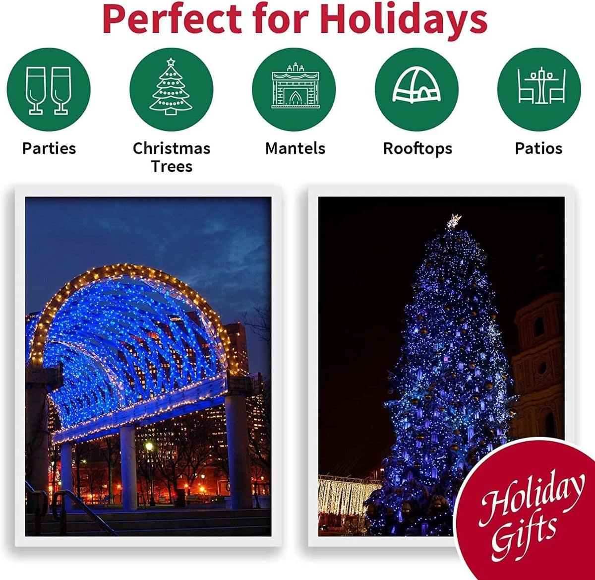 LAMPHOME 500 LED Blue String Lights, 46ft 11 Modes Connectable LED Lights, Waterproof Blue Fairy Lights Plug in, Christmas Tree Lights Outdoor for Xmas Party Garden Bedroom Decor
