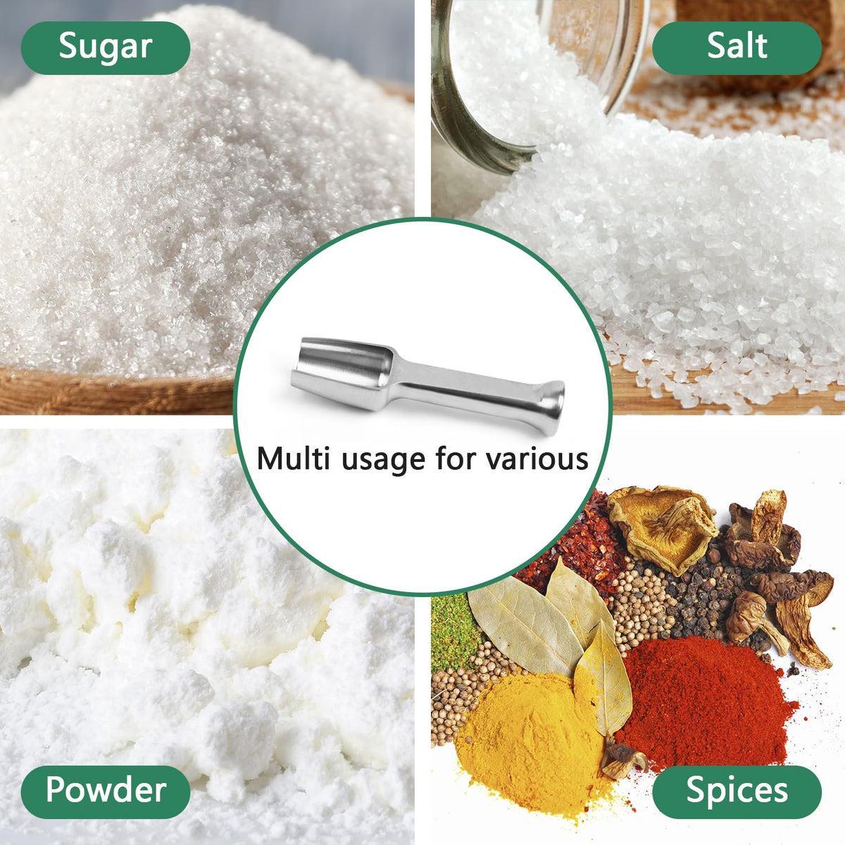 Mini SS304 stainless steel scoop with tamp tool,0.25 gram 2.56 inch capacity spoon for multi-purpose use sugar salt powder spices dishwashers safe for kitchen Laboratory