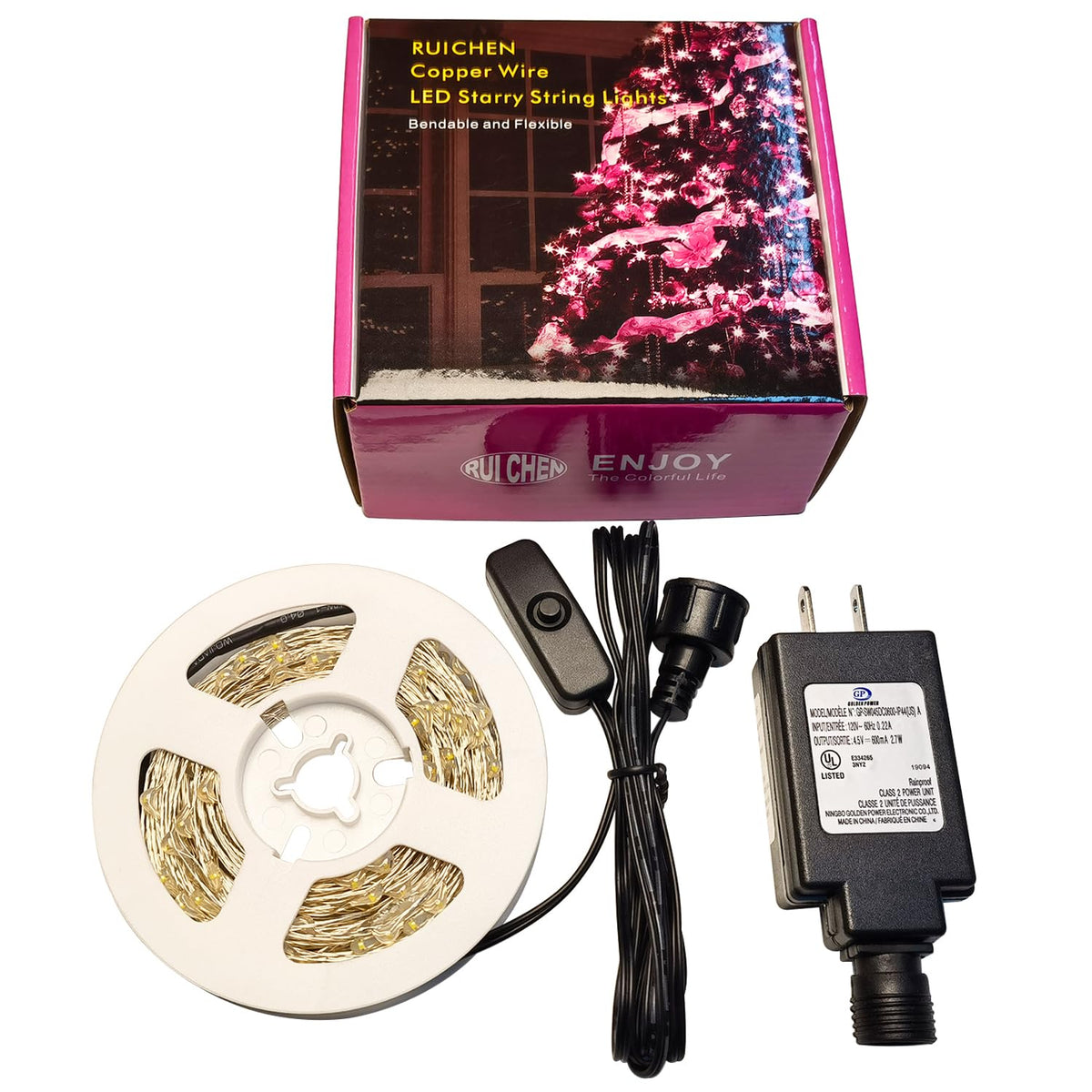 RUICHEN Plug in Fairy Lights with Switch, Waterproof 33 Ft 100 LED Silver Wire Starry String Firefly Lights for Christmas, Easter, Thanksgiving, Parties, Wedding, Vases, Craft, Warm White