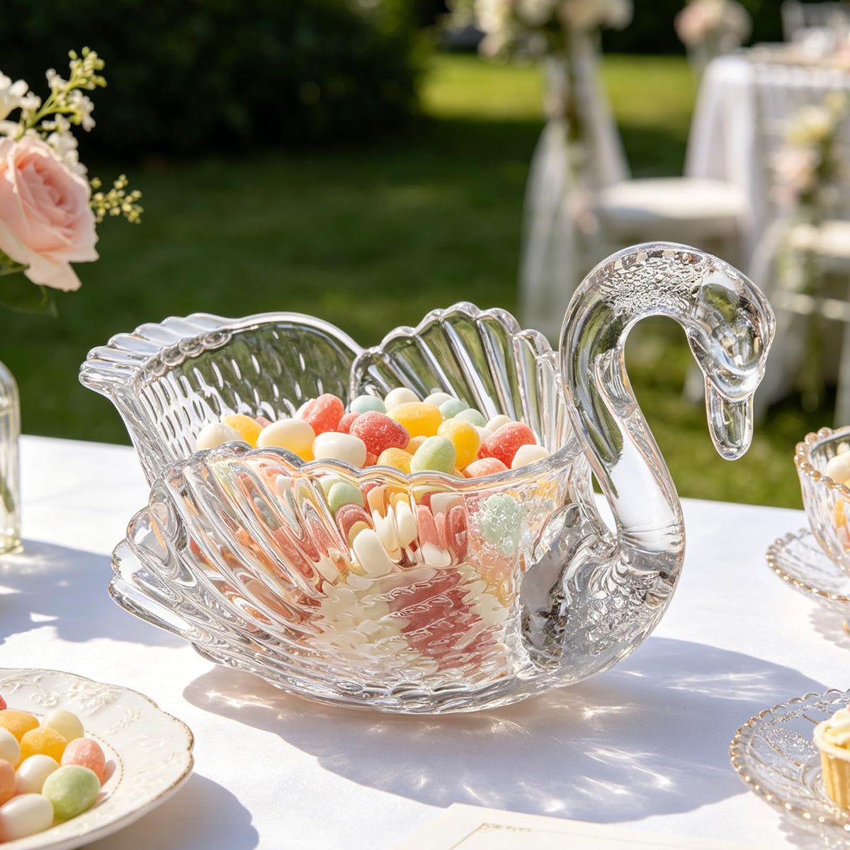 Wenceda Clear Crystal Swan Decorative Bowl,11.6"x6.9" Glass Bowl for Fruits Candy Tabletop Swan Design Centerpiece Bowl Snack Plate