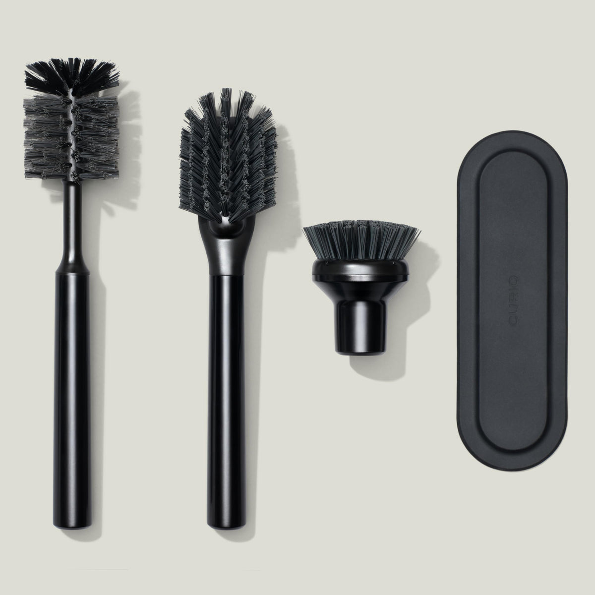 Curio Home Goods Ionic Brush Set, Magnetized to Stand Upright, Stainless Steel with Replaceable Heads, Onyx/Black
