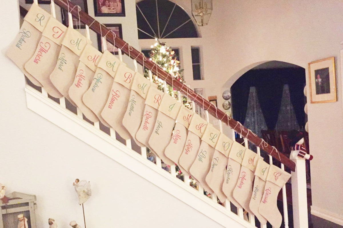 DECORA Natural Jute Burlap Christmas Stocking Fireplace Hanging for Gifts Goodies Handmade Projects Set of 6