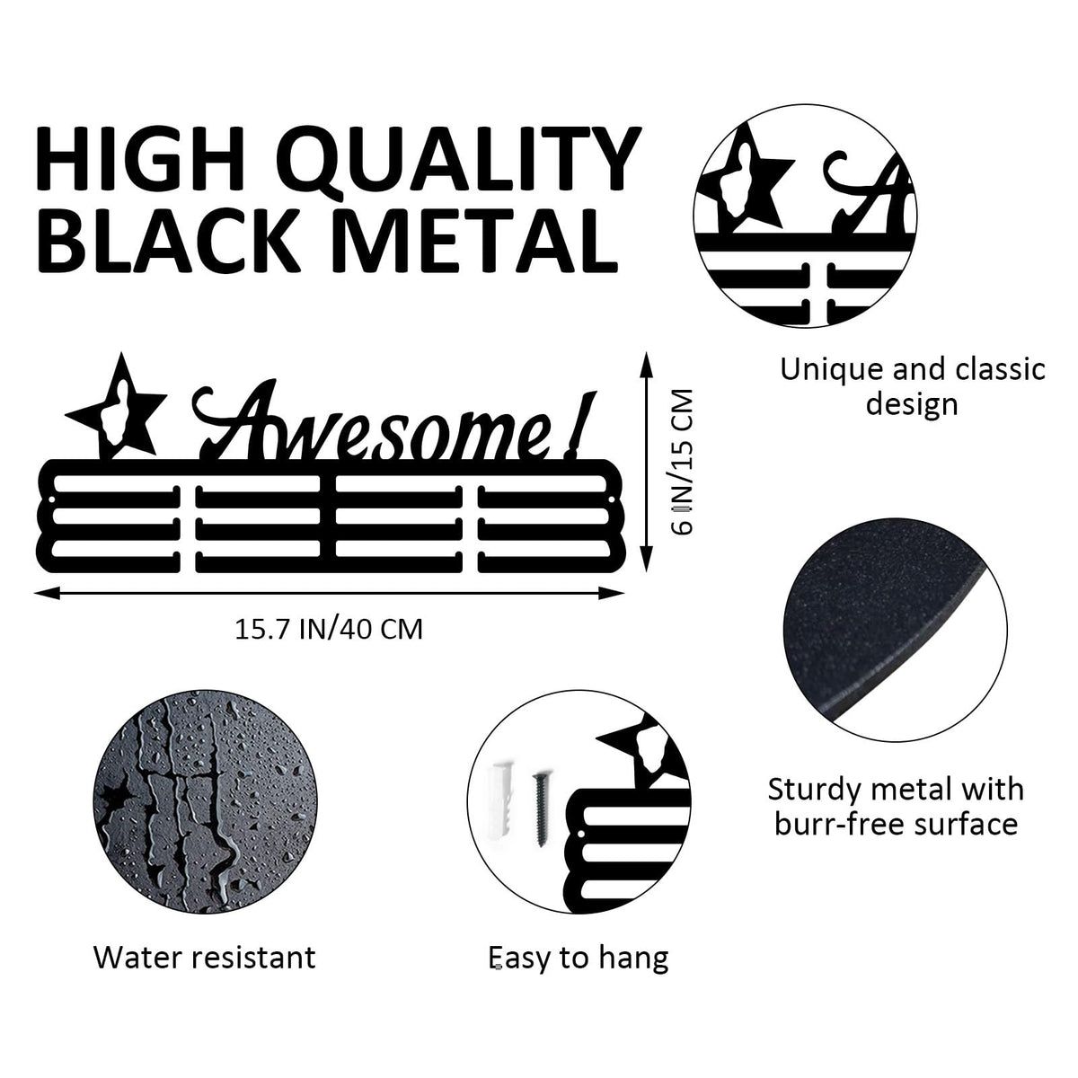 Resama Awesome Medal Hanger Holder Display Rack for Awards Ribbons Personalized Medal Sports Themed Race Ribbon Holder for Wall Metal Display Men Boy Girl Kid