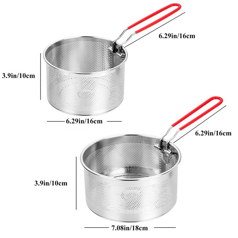 Pasta Strainer Set of 2, Stainless Steel Noodle strainer with Removable Handle Metal Pasta Strainer Basket Deep Fryer Basket, Kitchen Colander for Washing Draining Deep-frying Boiling Steaming
