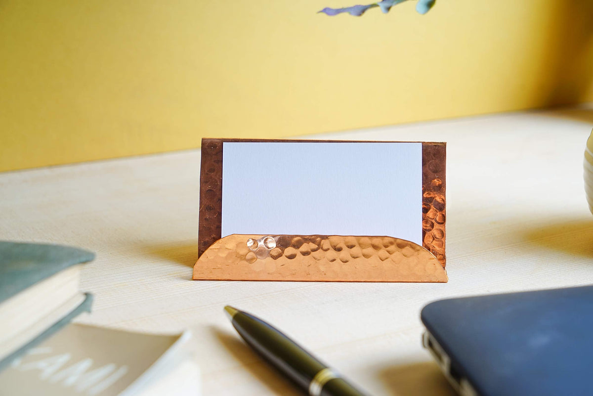 GoCraft Pure Copper Business Card Holder Stand | Fits 20-30 Business Cards | Pure Copper Finish Stand