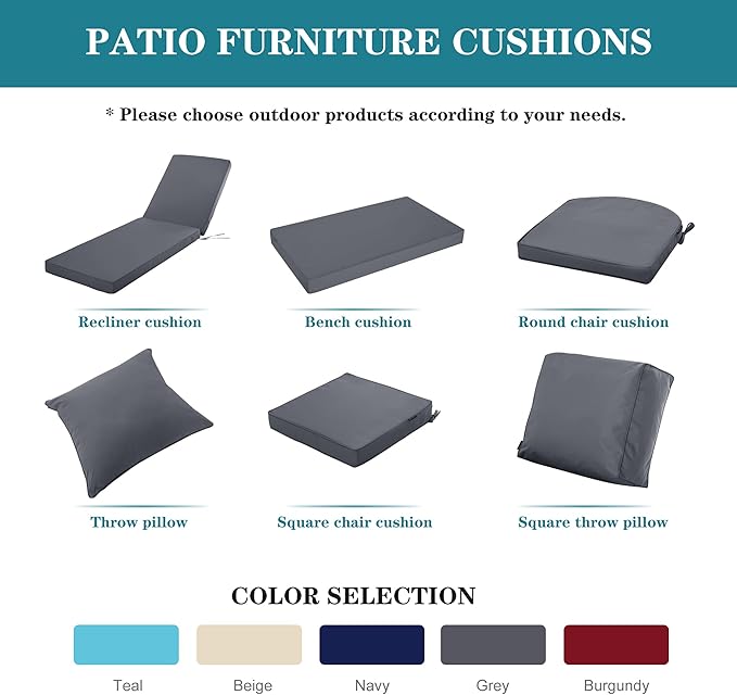 Outdoor Chaise Lounge Cushion Set of 2, Fadesafe Water-Repellent Lounge Deck