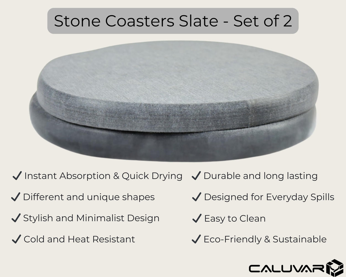 Stone Coasters Slate Set of 2, Stone Drying Mat for Kitchen Counter, Absorbent Diatomaceous Earth Coasters for Drinks, Diatomite Small Plant Coaster, Housewarming Gift, Coffee Table Decor