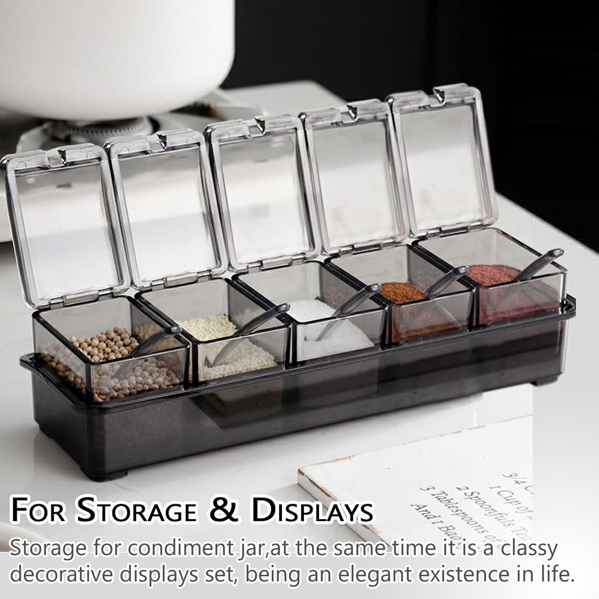 V·RESOURCING Clear Seasoning Box, 5 Pieces Clear Seasoning Storage Container for Spice Salt Sugar Cruet,Condiment Jars with Spoons