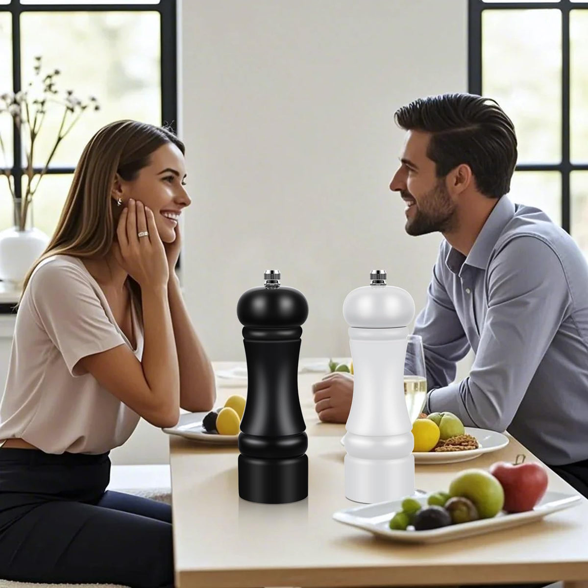 2Pack Wood 6.5 Inches Salt and Pepper Grinder Set and Adjustable Manual Salt and Pepper Mills, with Ceramic Grinding Mechanism, Housewarming Gifts, Cooking Gifts for Men & Women(Black & White)