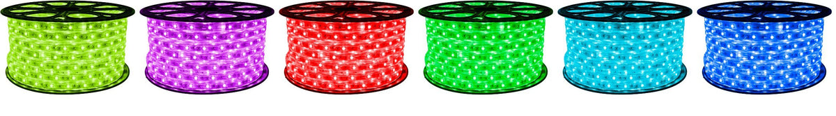 CBconcept® 65 Feet RGB Color Changing 120 Volt High Output LED SMD5050 Flexible Flat LED Strip Rope Light - Commercial Grade, Indoor Outdoor use, Ready to Plug n Shine