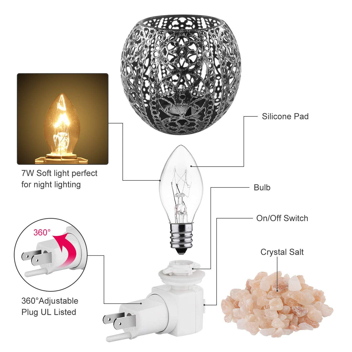 IMY King Salt Night Light,Natural Wall Light Salt Lamp with 1 Bulbs, Himalayan Rocks Salt Lamp with Spherical Metal Basket Gift(Flame lamp)