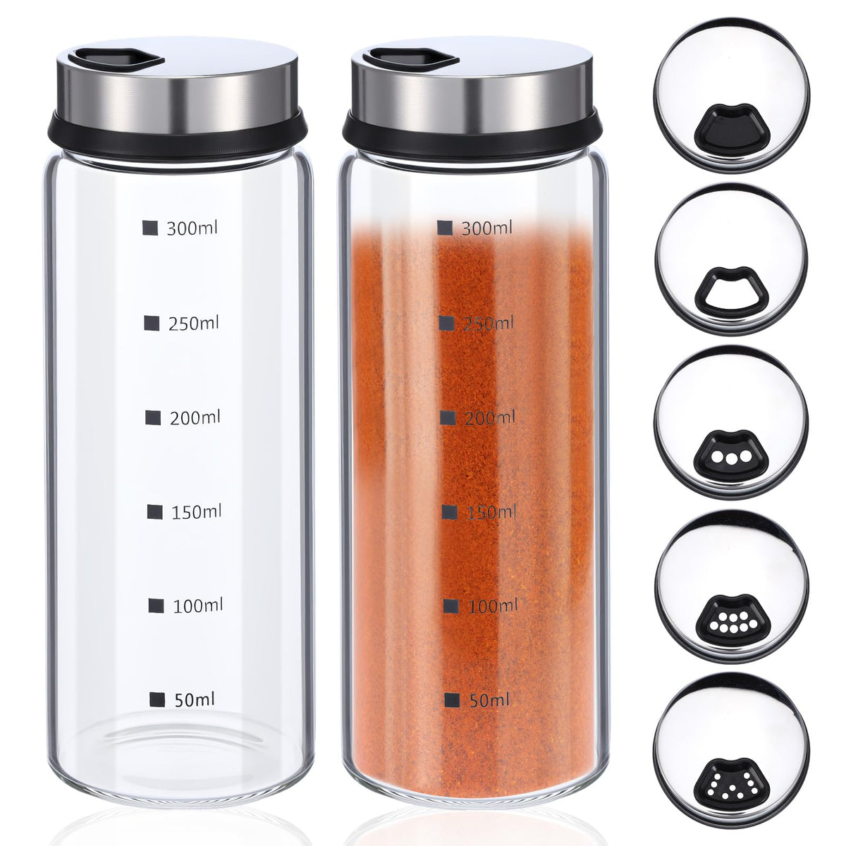 2 Pcs Large Salt & Pepper Shakers, Glass Salt & Pepper Shakers with Adjustable Pour Holes, Salt & Pepper Dispensers with Stainless Steel Removable Lids, Salt Spice Shakers for Kitchen Restaurant
