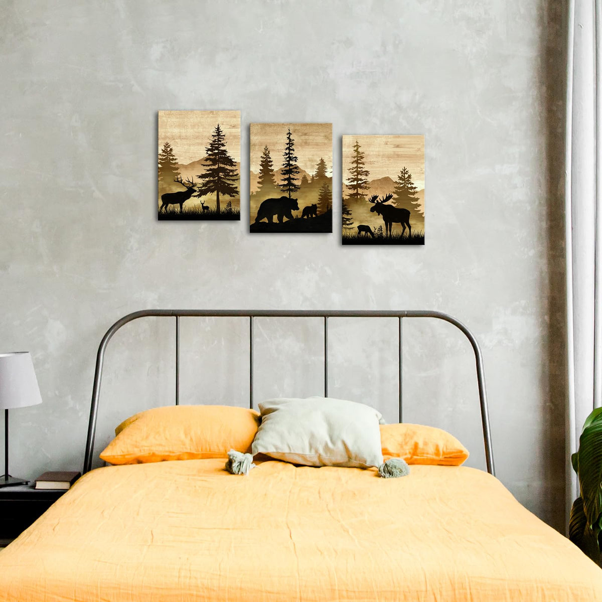 LyerArtork Cabin Decor Bear Moose Deer Canva Wall Art Animal Pictures Brown Woodland Rustic Farmhouse Wall Decor for Living Room Bathroom Bedroom 12x16inchx3 Pieces