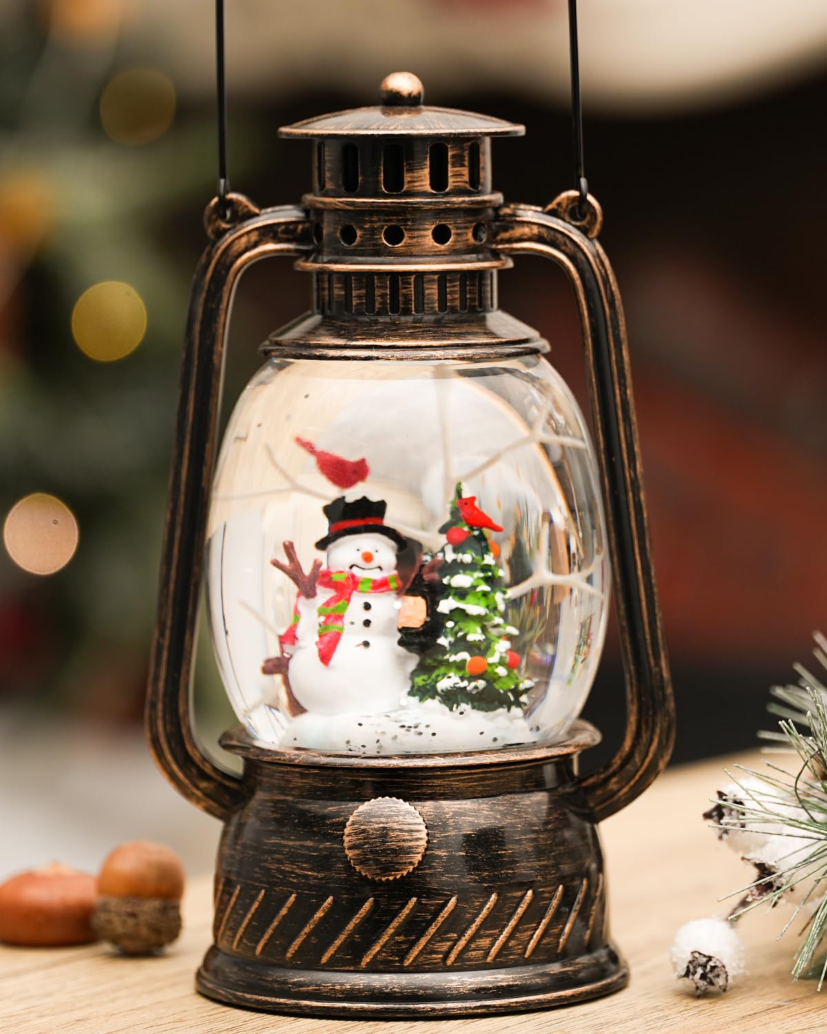 Snow Globe Christmas Decorations Indoor - Musical Christmas Snow Globes with 6H Timer,Snowman Christmas Snow Globes Lantern USB or Battery Powered,Christmas Decor for Home