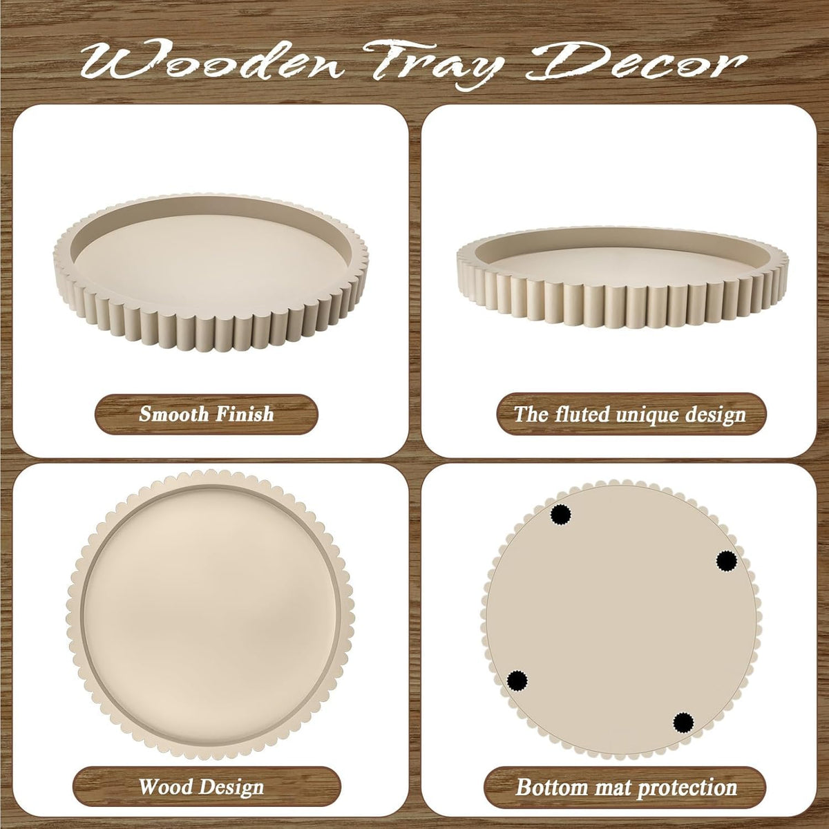 Handmade 12in Decorative Tray for Coffee Table Tray Decor, Gray Wooden Decorative Round Tray for for Coffee Table, Dining Room Table Entryway and Living Room Table