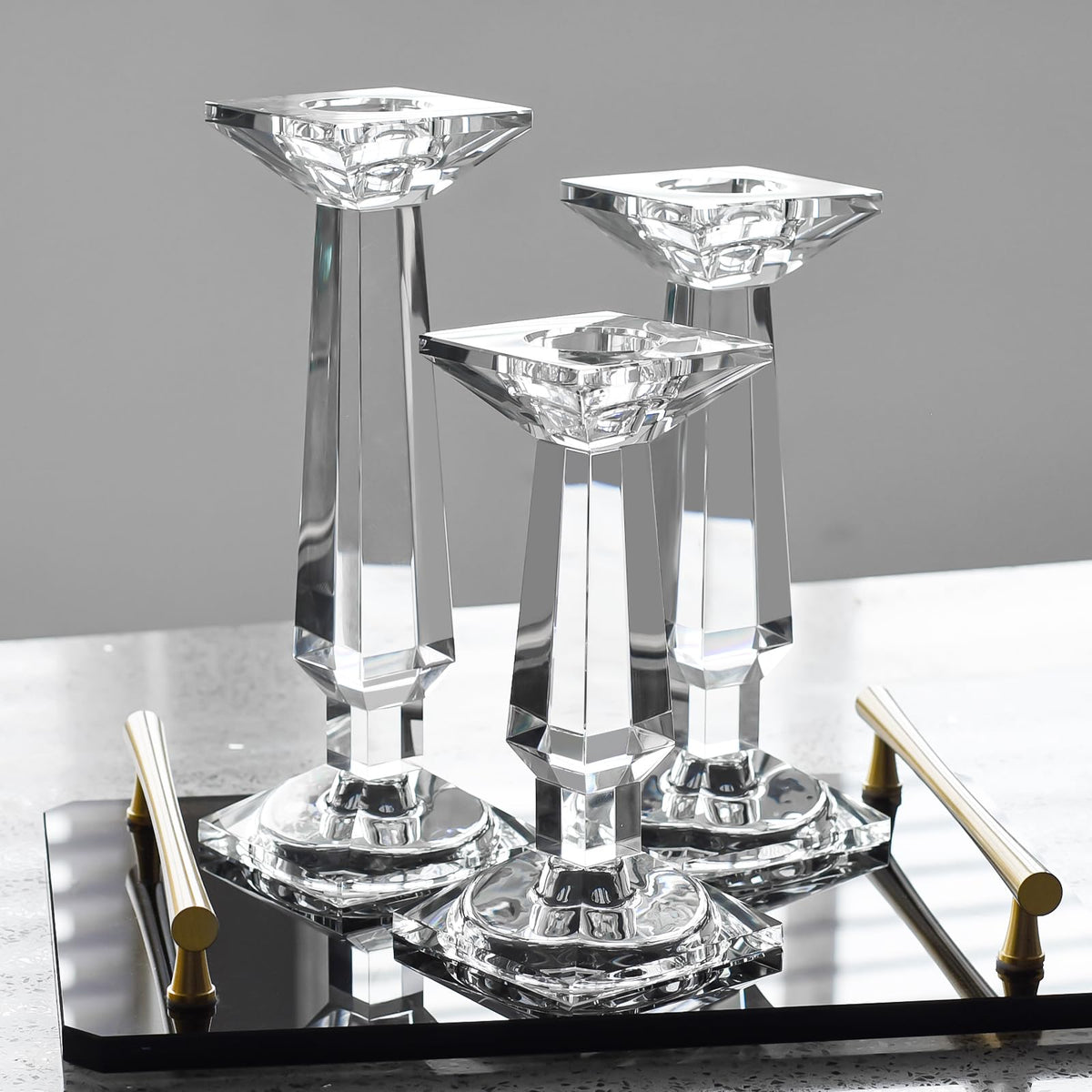 Marvala Crystal Candelabra Set, Dual-Sided Candle Holder Reversible for Taper, Tealight & Pillar Candles 3-in-1 Versatile Stand for Table, Wedding, Christmas, Home Holiday Decor (Set of 3-SML)