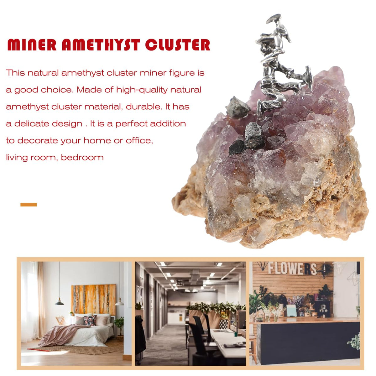GOOHOCHY Natural Amethyst Cluster Ornament Miner Figurine Decor 2.55X2.36X1.65In Crystal Desktop Gemstone Decor for Home and Office Healing