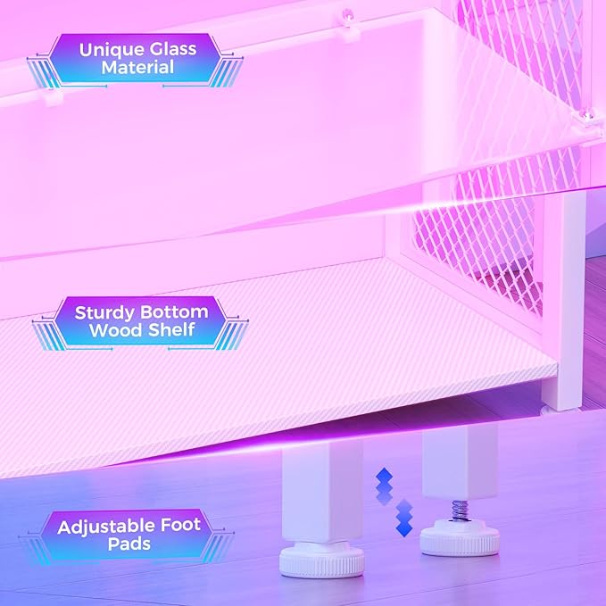 AODK Display Case with LED Lights, Display Cabinet with Glass Storage Shelves