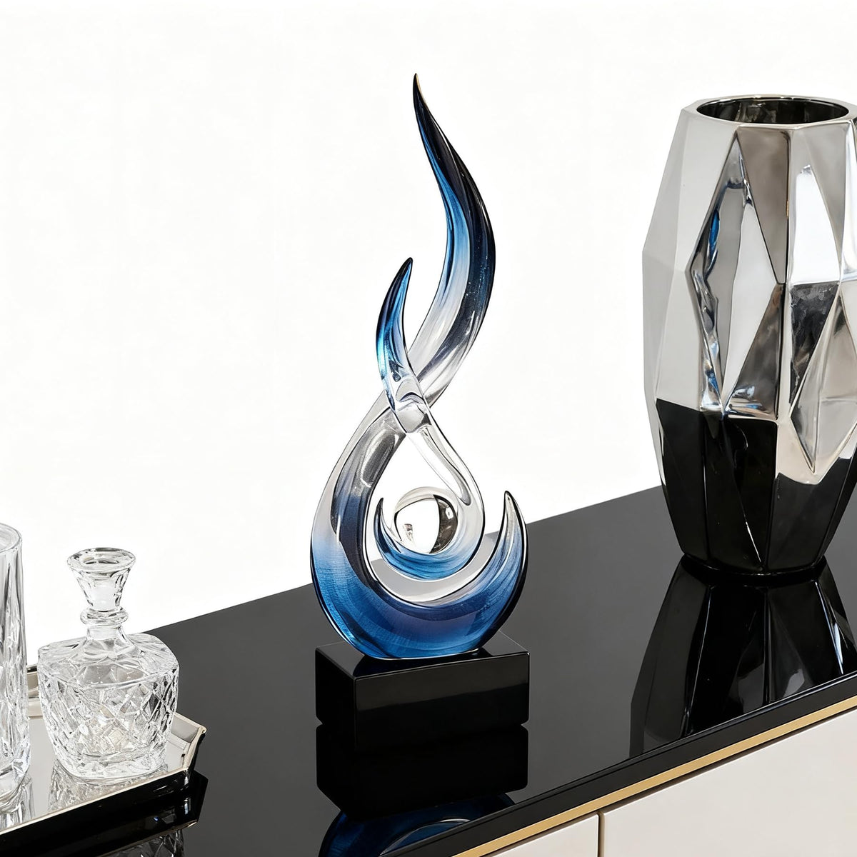 XGZY 15inch Flame Sculpture: Resin Flame Shaped Art Decoration, Suitable for Home, Wine Rack, Office, Bookshelf (Blue Gradient)