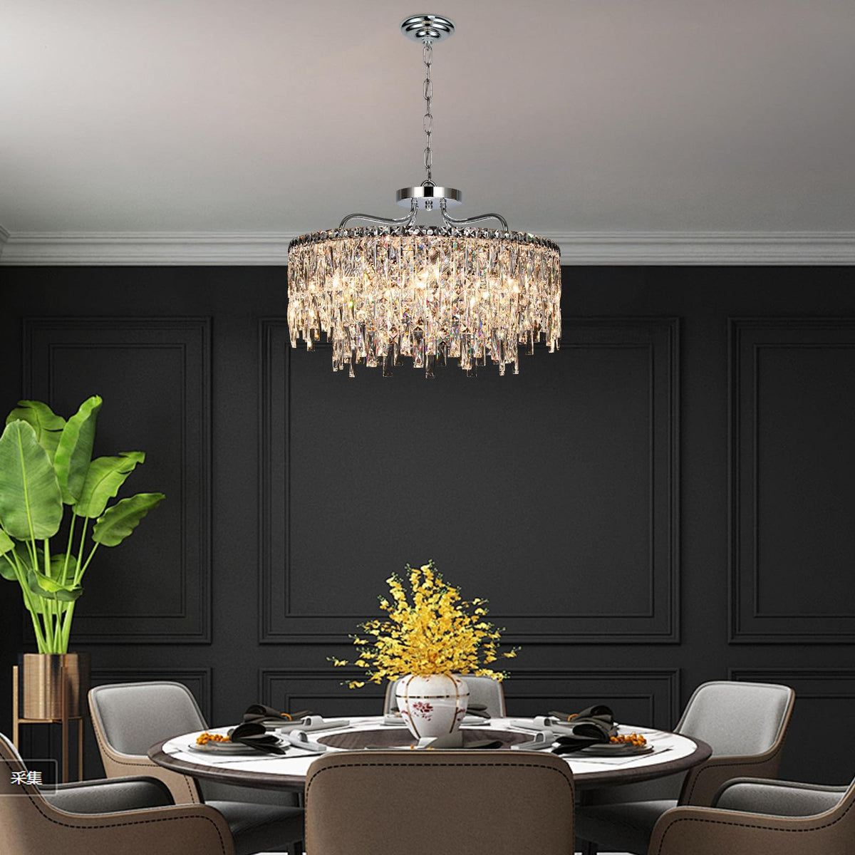 NISIDUN Luxury Crystal Chandelier, 24" Modern Round Dining Room Chandeliers Over Table,8 Lights Chrome Ceiling Pendant Ceiling Lighting for Living Room Bedroom Entryway Foyer Staircase