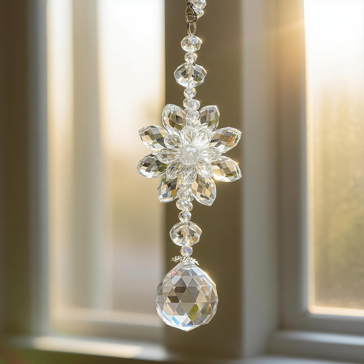 H&D HYALINE & DORA Clear Hanging Crystal Ball Prisms Flower Fengshui Ornament Suncatcher Rear View Mirror Car Charm Decor