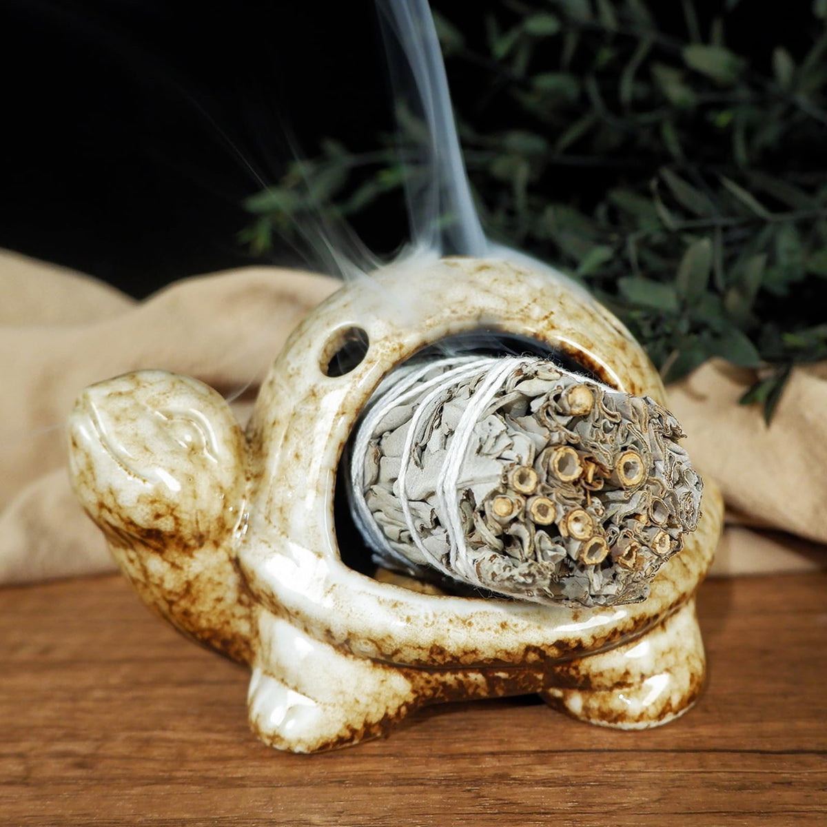 Mougigi Handcrafted Brown Ceramic Turtle Mini Chiminea Palo Santo Burner Holder ļ¼for Burning SagećCone IncensećCopal&Small Candleļ¼Thoughtful Gifts for Meditation, Yoga, Aromatherapy AltarćZen Spaces