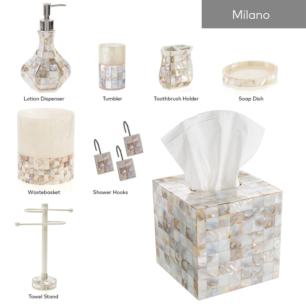 Milano Bathroom Toothbrush Holder - Decorative Bathroom Toothbrush Organizer Finished in Beautiful Mother of Pearl, 3 Slot Toothbrush Holder for Bathroom Fits Multiple Brushes