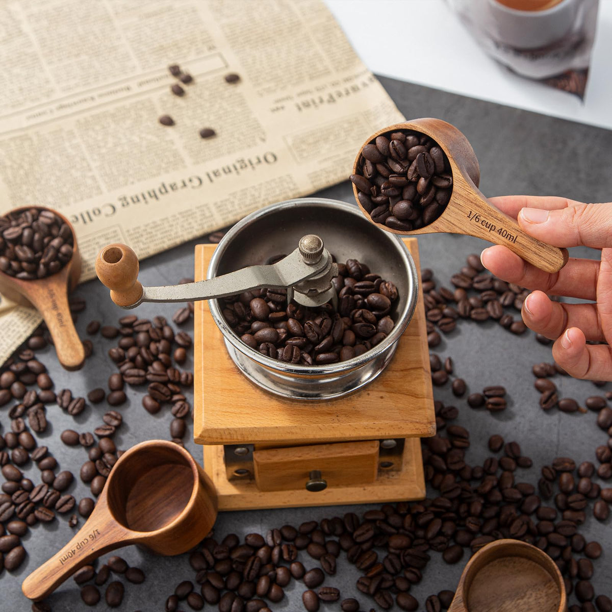 Wood Coffee Scoop-4 Pieces Wooden Scoops for Jars Small Measuring Spoons for Ground Coffee,Tea,Sugar,Seasoning-Multipurpose Wooden Scoop for Jars,Canisters,Bath Salts,Laundry Detergent(Acacia Wood)