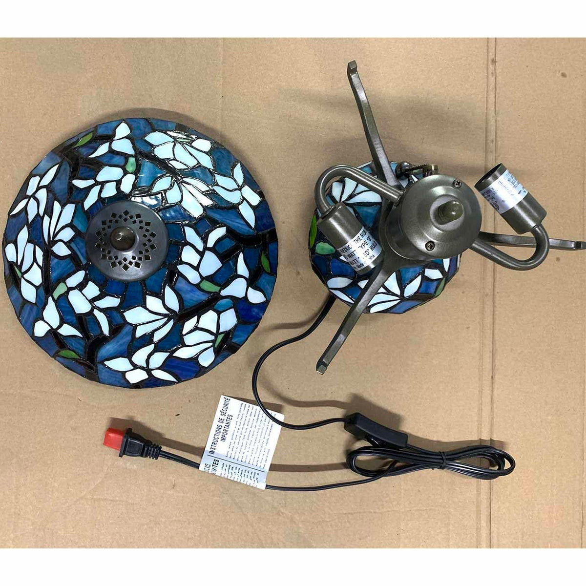 Bieye L10905 Tiffany Style Stained Glass Mushroom-Shaped Double Lit Table Lamp for Home Decor (10-inch, White Magnolia)