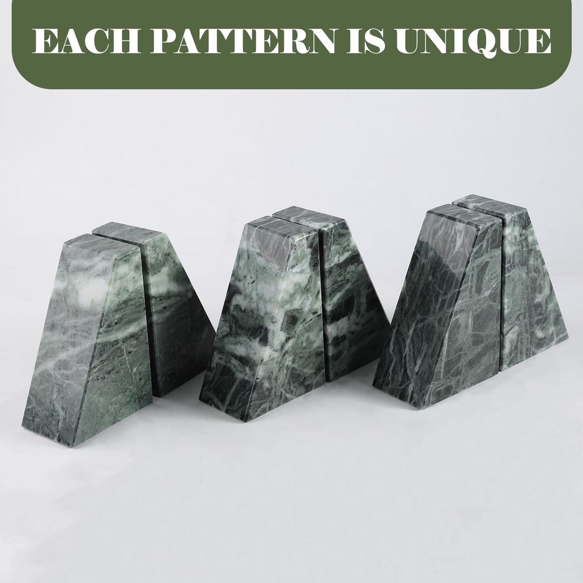 Karibiber Marble Bookends for Heavy Books, Decorative Bookends for Shelves, Green Stone Book Ends, Heavy-Duty Book Ends for Hardback Book & Cookbooks, Unique Book Stopper & Holder, Set of 2