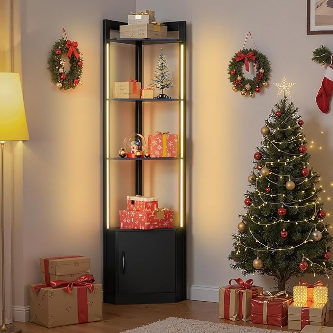 5-Tier Display Cabinet, RGBWIC LED Light, Remote & APP Control, Adjustable